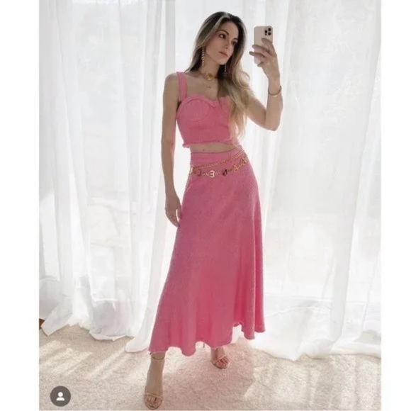 ZARA 2 PIECES MATCHING SET PINK TEXTURED BUSTIER TOP AND SKIRT - Picture 5 of 16